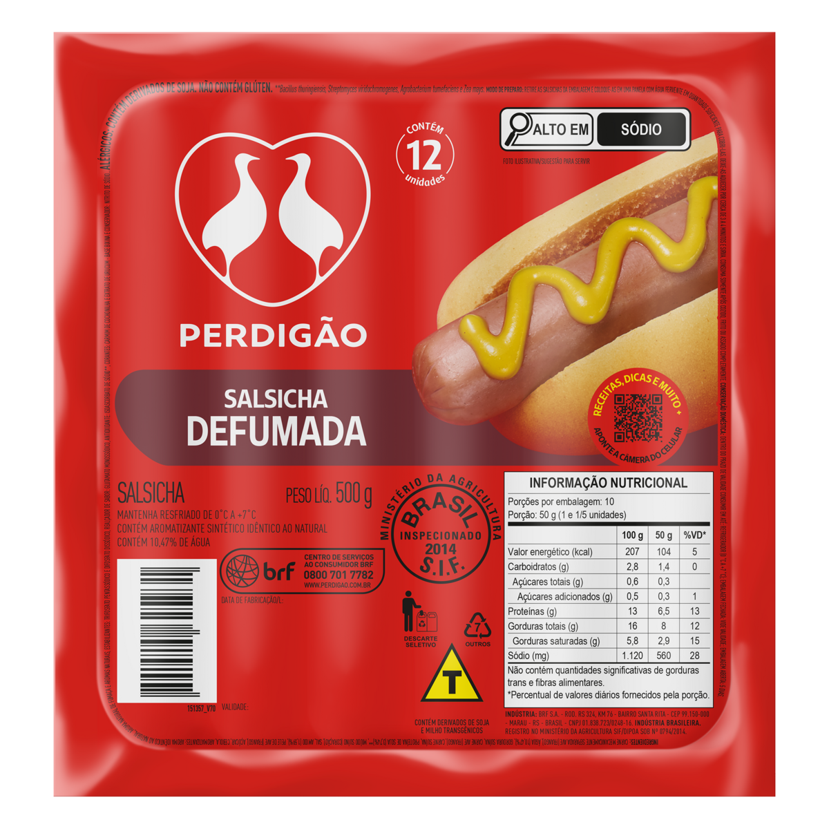 SALSICHA DEF RESF. PERDIGAO 12X500G | Nutrymax Alimentos